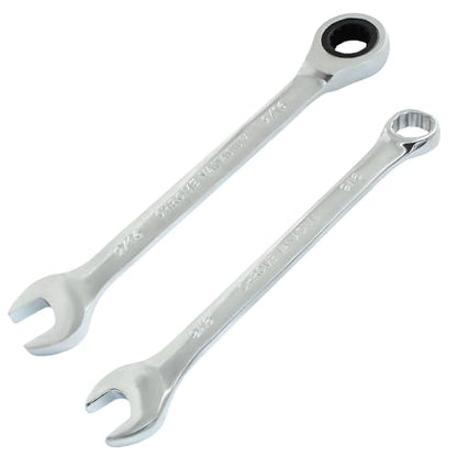 9/16 Inch Ratcheting Wrench 2 Pcs 72-Tooth 12-Point Chrome Plated | Forged 45# Carbon Steel Durable, 5-Degree Arc For Tight Spaces, 12-Point Protects Fasteners, Polished Chrome Anti-Rust - size: 0.56 Inch