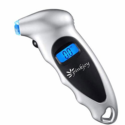 PINKJOY Digital Tire Pressure Gauge 150 PSI, 4 Settings, Tire Gauge for Car, Truck, Motorcycle, Bicycle with Backlit LCD and Non-Slip Grip (Silver) - color: Silver 1 Pack