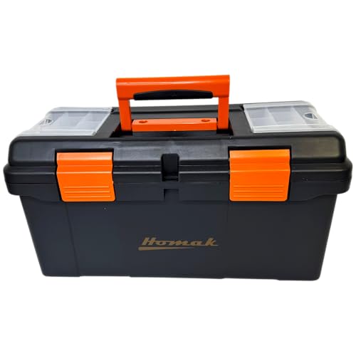 Homak Plastic Tool Box with Tray and Dividers, Black, 19.25 Inches - size: 19-1/4-Inch