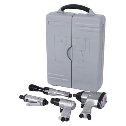 Complete Air Tool & Accessories Kit – Includes Impact Wrench, Air Ratchet, Die Grinder, Air Hammer, Hose Fittings, and Storage Case (71-Piece Silver) - color: 71-piece Silver