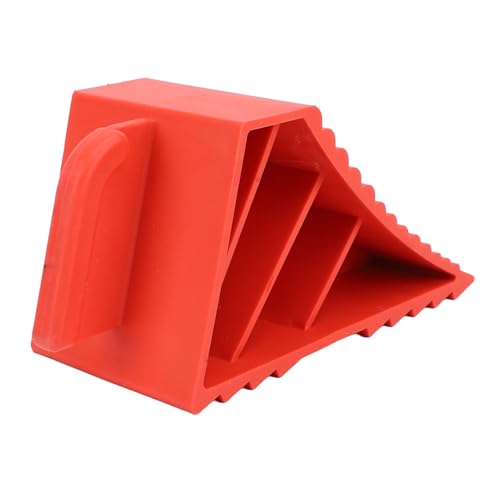 Pongnas Duty Rubber Wheel Chocks 2 Pack Industrial Grade Impact Absorbing Tire Stop Blocks for Trucks Trailers RVs Ribbed Slip Design Red 8 26 x 3 93 x 3 38 in