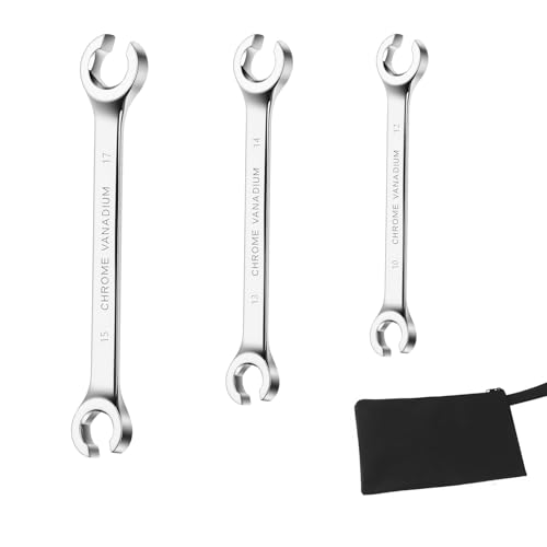 Flare Nut Wrench Set, 10x12mm，13x14mm, 15x17mm Double Open End Metric Wrench Kit 3 Size for Removing and Replacing Nuts for Automotive Repairs and Household Maintenance - size: 3 Size