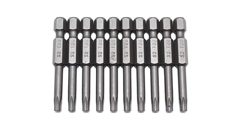 TEMO 10 pc T20 Torx Star Head Screwdriver Bit Set, S2 Steel 6 Point T-20 Reduced Round Shaft Screwdriver Insert Bits Hex Shank - size: T20 Round
