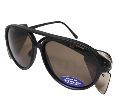 TITUS G35 Retro Aviator Z87 DOT ANSI CE Approved Safety Glasses | W/Protective Side Shields, UV400 Polycarbonate Lenses, Flexible Nylon Stems, Eye Protection, Sunglasses, Motorcycle, Shooting - color: Medium Bronze