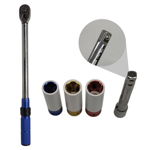 5 PCS 1/2 Inch Drive Click Torque Wrench, 20-210 Nm Dual-Direction Adjustable 72 Tooth Torque Wrench with 17, 19, 21mm Sockets for Car Engine Repair Suspension System Tire Bolt Tightening