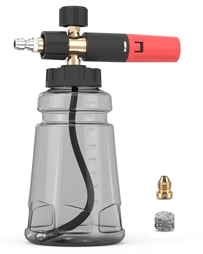 Foam Cannon for Pressure Washer with 1/4" Quick Connector, Wide Mouth Foam Cannon, Adjustable Soap Cannon for Car Wash, Additional 1.1mm Orifice Nozzle (Grey) - color: Gray