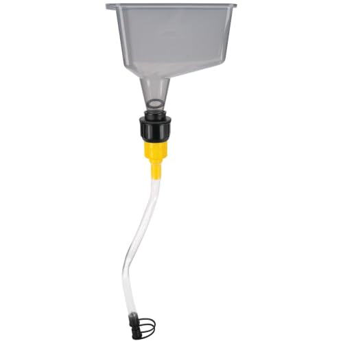 Performance Tool W4090 1 Qt. Flexible Spout Funnel w/On/Off Valve - Transparent Polypropylene, Fits Quart Bottles, Oil, Coolant, Transmission Fluid, Automotive Funnel, Gray