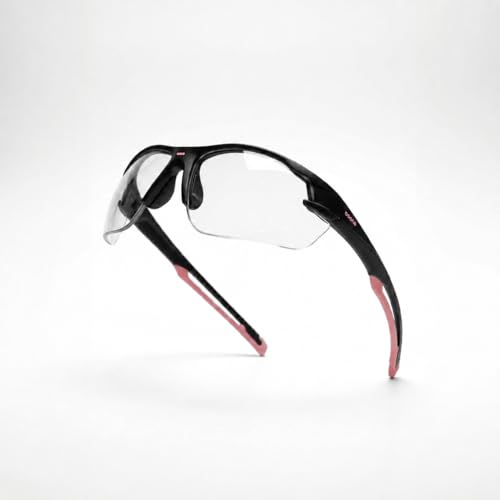 ANSI Z87+ Safety Glasses, Anti-Fog Lightweight Protective Eyewear | 28.5g Lightweight, UV400 Protection, Shatter-Resistant Lens, Adjustable Nose Pad, Comfortable Fit for Work & Outdoor Use - color: Black/Pink Frame With Clear Lens