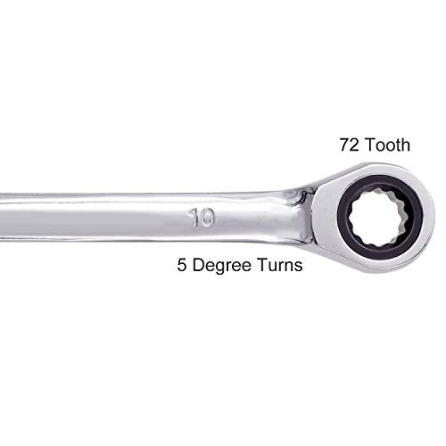 KINJOEK 2 PCS 10mm 12PT Ratchet Wrench, Metric Ratcheting Wrench Set with 5° Movement and 72 Teeth for Projects with Tight Space - size: 10mm 2PCS