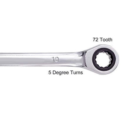 KINJOEK 2 PCS 10mm 12PT Ratchet Wrench, Metric Ratcheting Wrench Set with 5° Movement and 72 Teeth for Projects with Tight Space - size: 10mm 2PCS