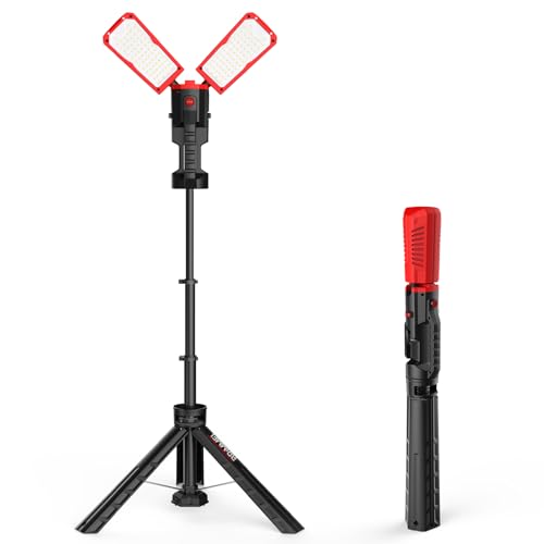 12000 Lumen 100W LED Work Light with Telescoping Tripod, Foldable Portable Corded Job Site Lighting, 288 LED Super Bright 3CCT 3000K/4500K/5000K Dual-Head Work Light with Stand
