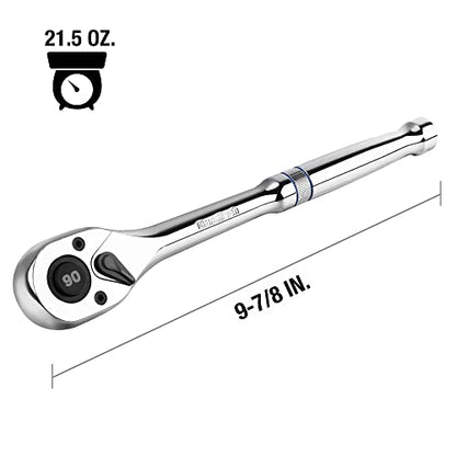DURATECH 1/2-Inch Drive Ratchet, 90-Tooth Quick-Release Ratchet Wrench | Reversible, Cr-V Made, 4° Swing, Full Polished, Professional Socket Wrench for Men Women Stocking Stuffers for Men Women - size: 1/2"(Polished)