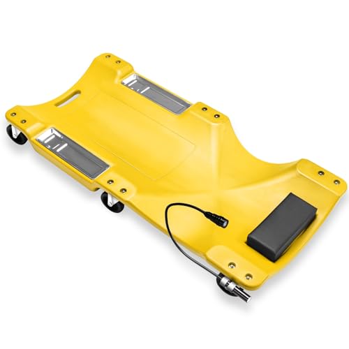 Auto Dynasty 40 Inches Mechanic Creeper, Automotive Garage Repair Low Profile Under Car Rolling Creeper with LED Light and Padded Headrest, Plastic, Yellow - color: Yellow, size: 40" L (w/LED Light)
