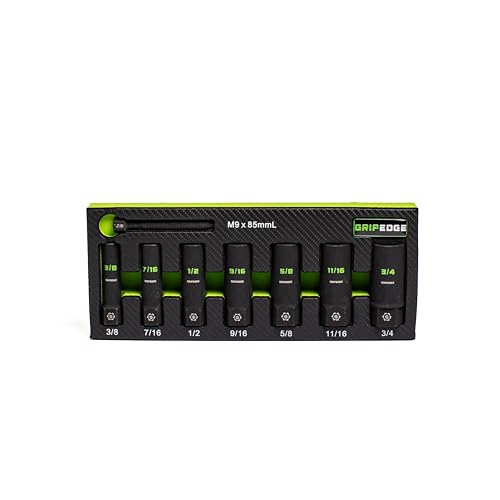GRIPEDGE Tools | 7-PC – 3/8'' Drive Deep SAE RPT Socket Extractor Set | Sizes 3/8'' – 3/4'' | Removes Broken Studs, Stripped Bolts and Lug Nuts | Includes Premium EVA Foam Storage|