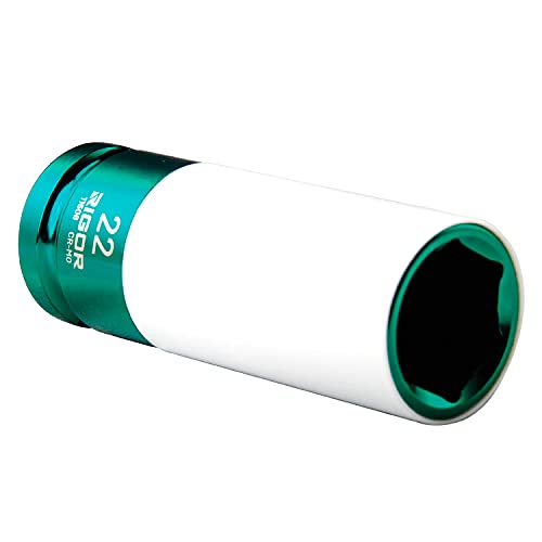 RIGOR 11506 22mm Non-Marring Lug Nut Socket | Wheel Protector Impact Socket | 1/2" Drive, 6 Point, CR-MO, Metric - size: 22mm