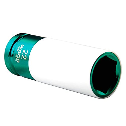 RIGOR 11506 22mm Non-Marring Lug Nut Socket | Wheel Protector Impact Socket | 1/2" Drive, 6 Point, CR-MO, Metric - size: 22mm