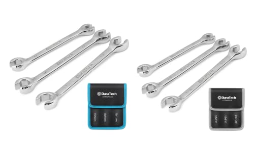 DURATECH 6-Piece Flare Nut Wrench Set, Standard & Metric, 3/8" to 11/16'' & 10-17mm, CR-V Steel, Organizer Pouch Included