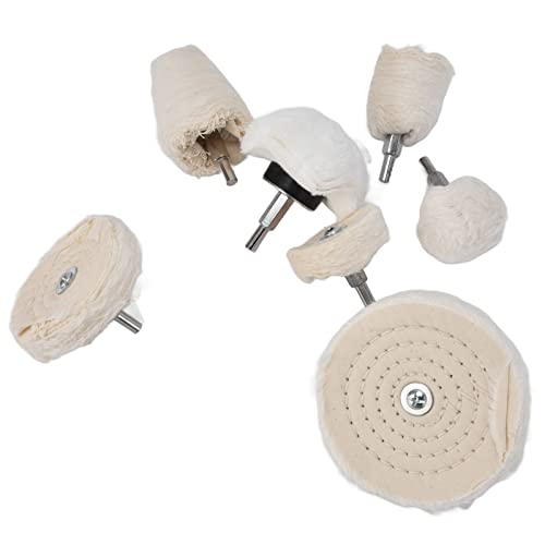 7 Piece Buffing Wheel Kit for Drill Cotton Flannel Polishing Pads in Cylindrical Cone Flat Shapes 1 4 Inch Shank Compatible with Tools Ideal for Metal Glass Stainless Steel Automotive Finishing