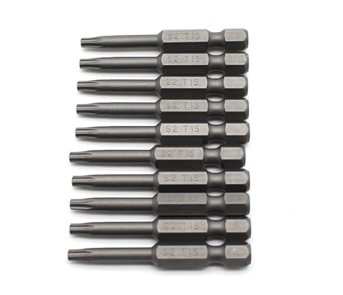 TEMO 10 pc T15 Torx Star Head Screwdriver Bit Set, S2 Steel 6 Point T-15 Reduced Round Shaft Screwdriver Insert Bits Hex Shank - size: T15 Round