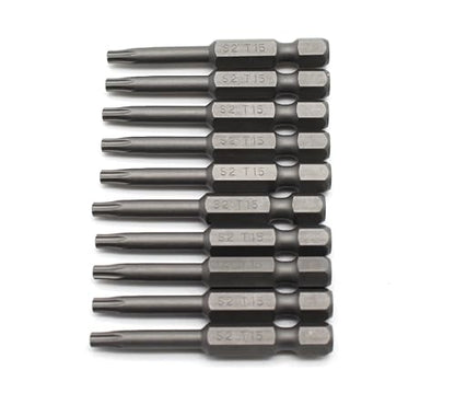 TEMO 10 pc T15 Torx Star Head Screwdriver Bit Set, S2 Steel 6 Point T-15 Reduced Round Shaft Screwdriver Insert Bits Hex Shank - size: T15 Round