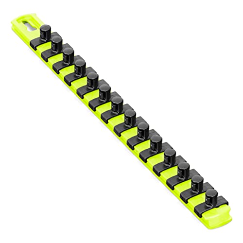 ERNST 13-Inch Socket Rail Organizer with 14 3/8-Inch Twist Lock Clips, High Visibility (8438HV) - color: Hi-viz, size: 3/8-Inch Twist Clips, style: 13-Inch