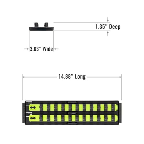 Ernst Manufacturing 8469HV 13-Inch Socket Boss, Premium 2-Rail 1/2-Inch-Drive Socket Organizer, High Visibility - Made in the USA - color: Hi-viz, size: 1/2", style: 13-INCH