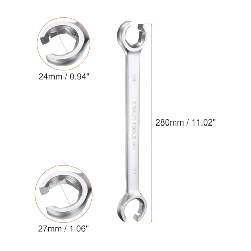 HARFINGTON 2pcs Flare Nut Wrench 24mm x 27mm High Carbon Steel Nickel Plating Wrench for DIY Hand-making Automotive Repairs and Household Maintenance - size: 24mm x 27mm