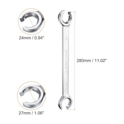 HARFINGTON 2pcs Flare Nut Wrench 24mm x 27mm High Carbon Steel Nickel Plating Wrench for DIY Hand-making Automotive Repairs and Household Maintenance - size: 24mm x 27mm