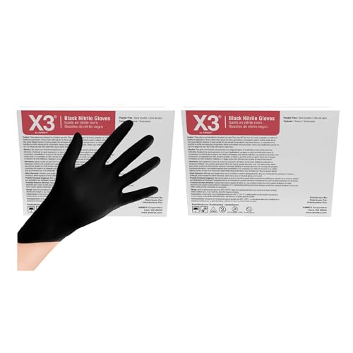 X3 Black Gloves, Disposable, Latex Free, Nitrile, for Cooking, Food Prep, 3 Mil, Powder-Free, Sizes Small through XX-Large - size: Medium, style: 2 Cases of 1000