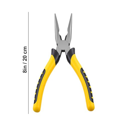 8-Inch Premium Needle-Nose Pliers, Wiojided High-Carbon Steel Precision Long Nose Pliers with Wire Cutter, Anti-Slip Soft Grip, Paper Clamp Design for Home, Jewelry, Crafts, Fishing, Narrow Spaces