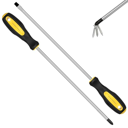 2pcs Long Magnetic Screwdriver Set, 12in Extra Long Phillips and Slotted | with Non-Slip Cushioned Handle Grip - color: 2pcs