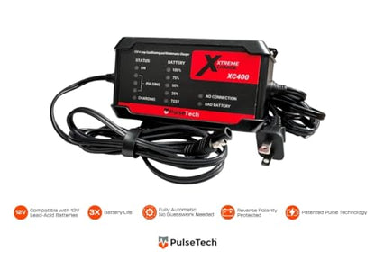 PulseTech XC400 Xtreme Charge 4 AMP Smart Battery Charger Maintainer, Trickle Charger | Test, Charge, Condition and Maintain All Types of 12V Lead-Acid Batteries