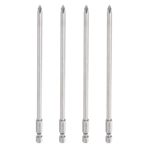 HARFINGTON 4pcs #1 Phillips Screwdriver Bit PH1 1/4" Hex Shank 6" (150mm) Long 0.2" Rod Magnetic Cross Head Drill Bits S2 Steel Industrial Screw Driver Bit for Electric Power Tools, Gray - size: PH1 x 6" x 0.2"