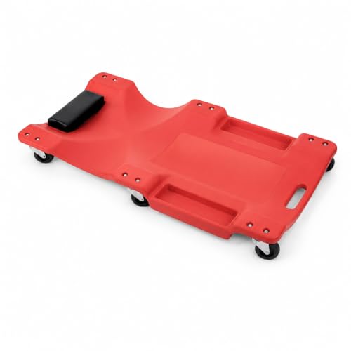 40 Inch Mechanic Creeper, Creepers Automotive Blow Molded Low Profile Under Car Rolling Garage Creeper Shop with Padded Headrest, Dual Tool Trays, 350lbs, Red