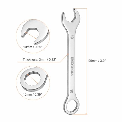 HARFINGTON 2pcs Thin Combination Wrench 10mm Offset 6-Point Ended Box & 15° Angled Open End Mini Combination Wrench 30Cr13 Stainless Steel Quenching Polish Metric Spanner for Auto Repairs - size: 10mm