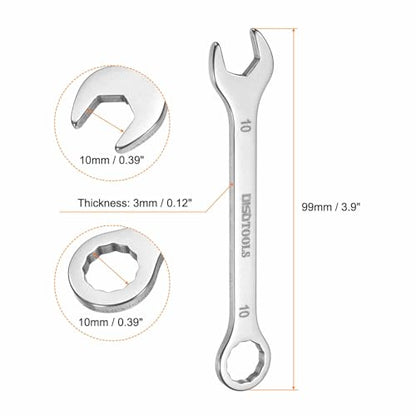 HARFINGTON 2pcs Thin Combination Wrench 10mm Offset 6-Point Ended Box & 15° Angled Open End Mini Combination Wrench 30Cr13 Stainless Steel Quenching Polish Metric Spanner for Auto Repairs - size: 10mm