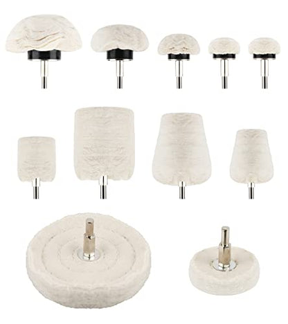 11pcs Buffing Wheel for Drill, Polishing Ball for Drill with 0.25" Hex Shafts, Cotton Polishing Kit for Rotary Tools, Sanding Headlight Rims Manifold Aluminum Chrome Stainless Steel