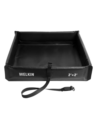 WELKIN Spill Containment Berm, Folding Duck Pond, Portable Secondary Containment Tray, for Oil Changes and Under Drip Protection (Black, 2' x 2')