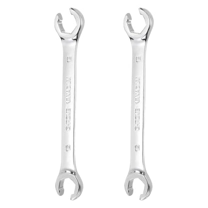 HARFINGTON 2 Pcs Flare Nut Wrench 16mm x 18mm Metric Double Open End Thick Spanner Mirror Polish Finish 45# Steel Brake Line Wrench For Fuel Tube Hose Transmission Line, Silver - size: 16mm x 18mm