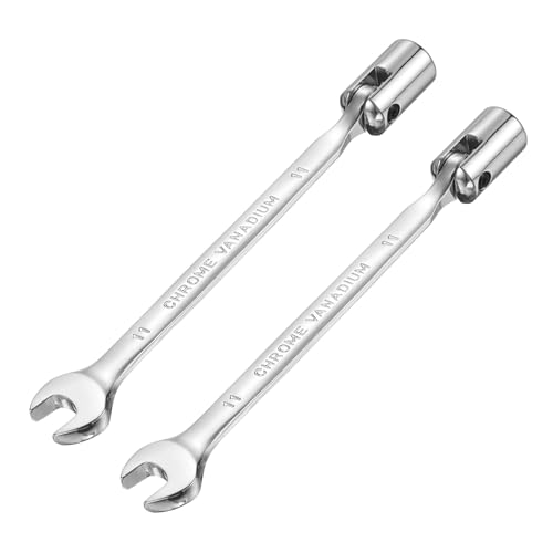 HARFINGTON 2 Pcs 11mm Swivel Head Socket Combination Spanner Wrench CR-V Steel Rotary Torx Socket Head Open End Wrenches Spanner Mirror Polishing for Auto Car Repairing - size: 11mm