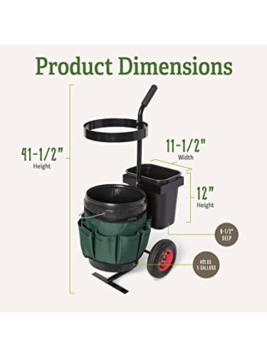 Gardener's Supply Company Heavy Duty Mobile Tool Storage Caddy | All in One Easy-Roll Garden Utility Cart Carrier, Includes 5-gallon Bucket, Fabric Organizer with Multiple Pockets