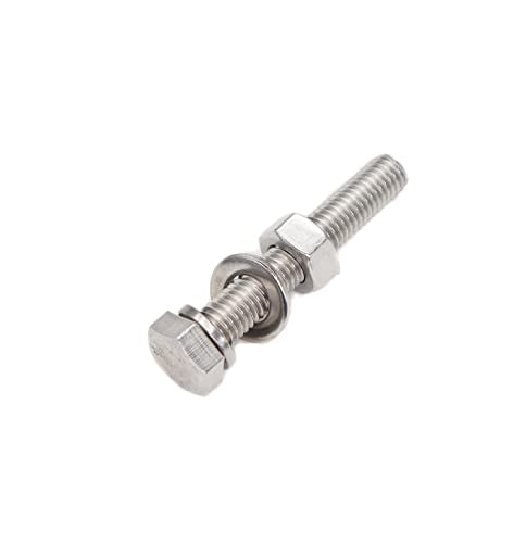6-Pack M10 x 40mm Hexagon Screws Hex Bolts with M10 Hex Nuts Flat Washers/Spring Lock Washers Set, 304/18-8, Plain Finish - size: 6-Pack M10 x 40mm