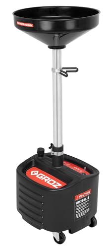 Groz 8 Gallon Waste Oil Drain Pan - Wheeled, Adjustable Height, Spill-Proof Design, Tool Storage (44605) - size: 8 Gallon