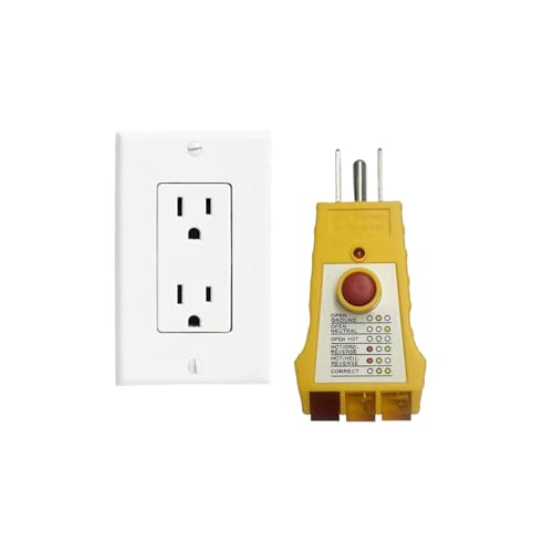 Outlet Tester with GFCI Check - Grounding & Receptacle Circuit Tester, Electric Outlet Tester Plug in, Automatic Electric Circuit Polarity Voltage Detector Breaker Finder (Yellow)
