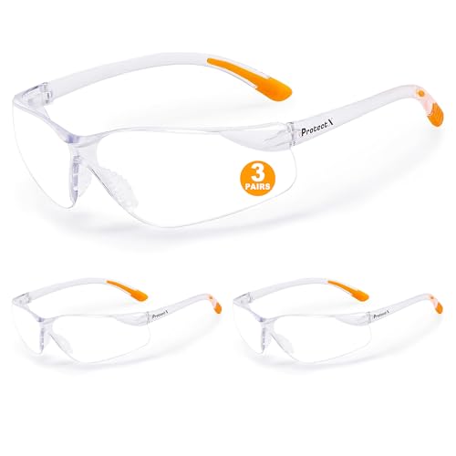 ProtectX Safety Glasses for Men & Women, Safety Sunglasses with Anti-Fog Scratch Resistant Lenses, Non-Slip Grips, ANSI Z87.1 - color: Olympus Clear 3 Pk