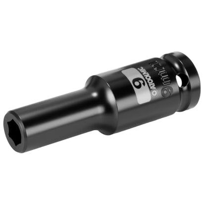 1/2 Inch Drive x 9mm Deep 6PT CR-MO Impact Socket for Removing Axle nut | Metric Socket,6-Point Radius Corner Design,Two Size Markings,Square Chamfered Opening,For Removal of Axle Nut - size: 9 mm, style: 1/2" Drive Deep Socket