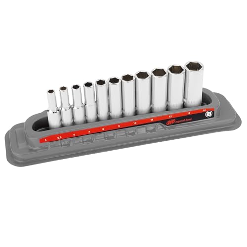 Ingersoll Rand 11 Piece 1/4-Inch Drive Metric Deep Socket Set, 6-Point, Size:5–14mm, Chrome Vanadium Steel, Mirror-Polish Finish, with Thermoform Organizer Tray – 752045X - size: 1/4 in. Drive Deep Socket Set, style: Metric