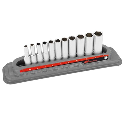 Ingersoll Rand 11 Piece 1/4-Inch Drive Metric Deep Socket Set, 6-Point, Size:5–14mm, Chrome Vanadium Steel, Mirror-Polish Finish, with Thermoform Organizer Tray – 752045X - size: 1/4 in. Drive Deep Socket Set, style: Metric
