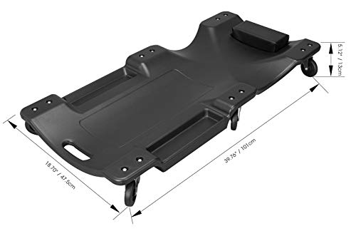 Torin ATRP6240B Blow Molded Plastic Rolling Garage/Shop Creeper: 40" Mechanic Cart with Padded Headrest, Dual Tool Trays and 6 Casters, Black - style: Plastic 40" creeper