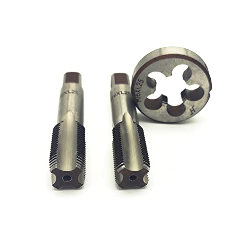 AtticZone M16 x 1.25 Metric Hand Thread Tap and Die Set, Right Hand 16 * 1.25, Alloy Tool Steel, 1 Taper Tap, 1 Plug Tap, 1 Round Die for Metal Working DIY Industrial - size: M16x1.25